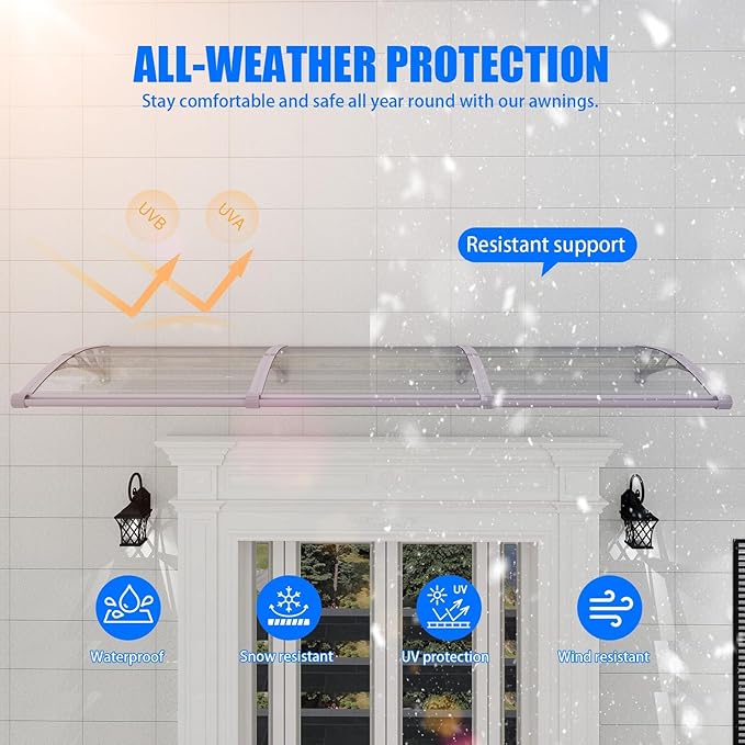 Awning for Door Entrance,40x120 Inches Awnings for Doors with Separate Drainage,Front Door Awning Exterior,Polycarbonate UV, Rain, and Snow Protection for Porch,Patio,Window,Deck