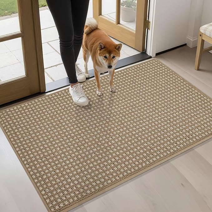 hicorfe Dirt Trapper Indoor Doormat,24"x35" Welcome Door mat,Non Slip Backing Washable Door Mats,Absorbent and Resistant Low-Profile Entrance Inside Floor Mat for Front Back Door and Entryway (Brown)