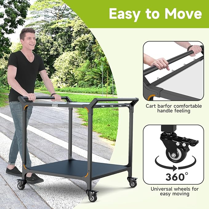 NUUK Outdoor Grill Cart on Wheel 32" x 32", Stainless Steel Pizza Oven Table with Double-Shelf, Rolling Countertop Kitchen Food Prep Cart for Backyard, Garden, Restaurant