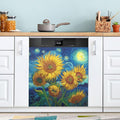 Starry Sunflowers Blue Dishwasher Magnet Cover Front Door Magnetic Dishwasher Cover Decorative Refrigerator Magnet Covers Dishwashers Magnetic Sticker for Home Kitchen Decor, 23" x 26"