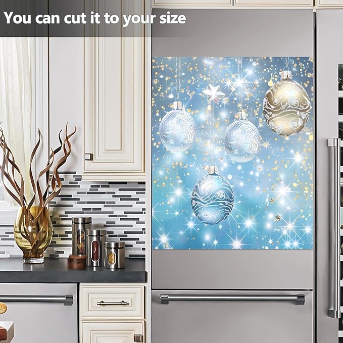 Christmas Ball Dishwasher Magnet Cover Panel Blue Gold Ball Magnetic Dishwasher Covers Refrigerator Sticker Decal Xmas Decorative Washing Machine Cover for Home Kitchen,23x26in