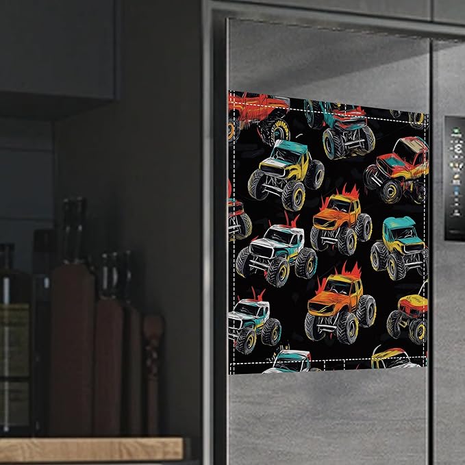 Magnetic Dishwasher Cover,Abstract Monster Truck Reusable Dishwasher Magnetic Cover Decorative Door Covers Panel for Home Kitcen 23" x 26"