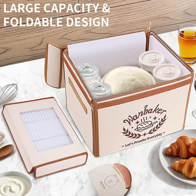 Folding Bread Proofing Box 68-131℉ Temp Control & 99H Timer, Wanbaker Dough Proofer Box for Sourdough, Bread Baking, Pizza, Yogurt, Kombucha 6-Layer Fabric