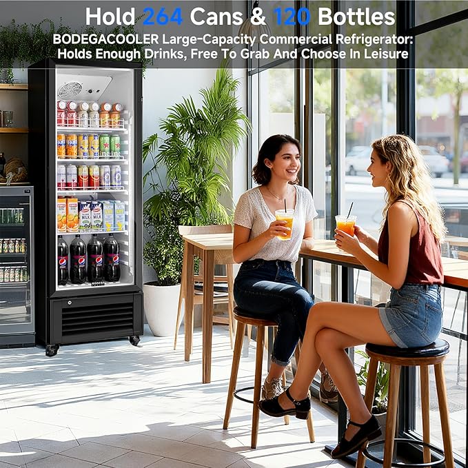 BODEGACOOLER Beverage Refrigerator, 290L/306 Qt Commercial Refrigerator For Kitchen, Home,Office and Garage, 264 Cans & 120 Bottles Display Refrigerator For Beer,Soda, Bar Cooler with Soft LED Light.