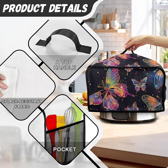 Colorful Butterfly Crock Pot Cover Compatible with 6, 7 or 8 Quart Slow Cooker Dragonfly Slow Cooker Cover with Handle Pocket Covers Appliances Decorations Kitchen Utensils