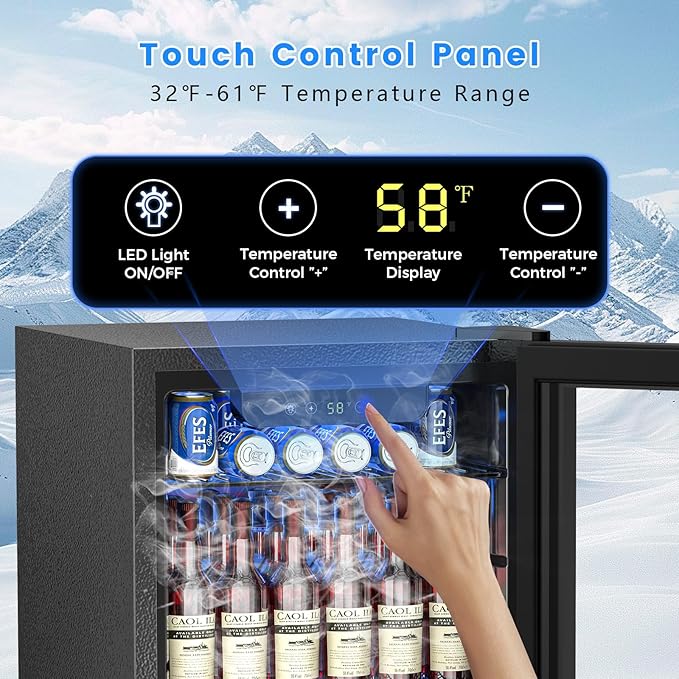 95 Cans Beverage Refrigerator, 26 Bottle Mini Fridge, 2.7 cu.ft Drink Fridge Digital Temperature Control for Bottled Beer, Soda,Water