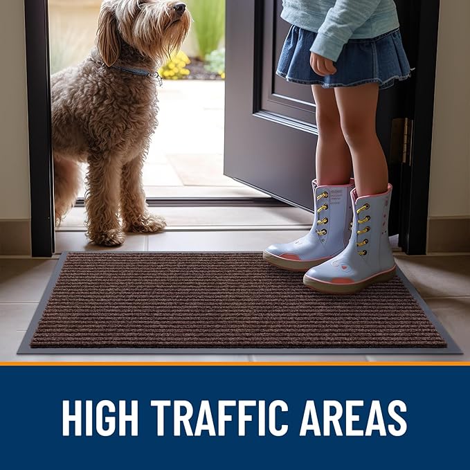 OLANLY Front Door Mat Indoor Outdoor Entrance, Waterproof Heavy Duty Doormat, Fade Resistant, Low Profile, Easy Clean Patio Porch Welcome Floor Mats for Entry, 47x34, Brown
