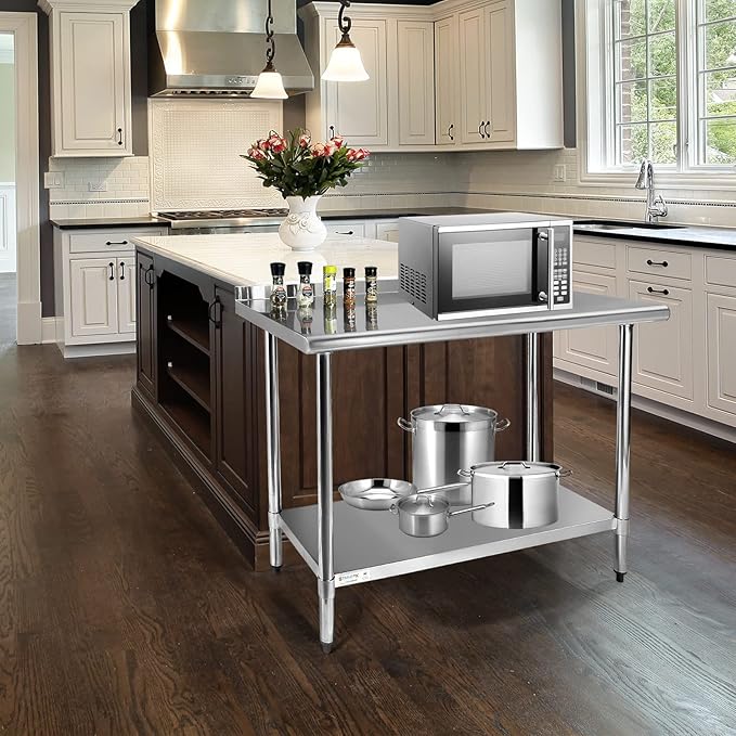 STABLEINK NSF Stainless Steel Table, 24 x 30 Inches Metal Prep & Work Table with Backsplash, Adjustable Undershelf and Table Foot, for Commercial Kitchen, Restaurant, Laundry Room and Garage