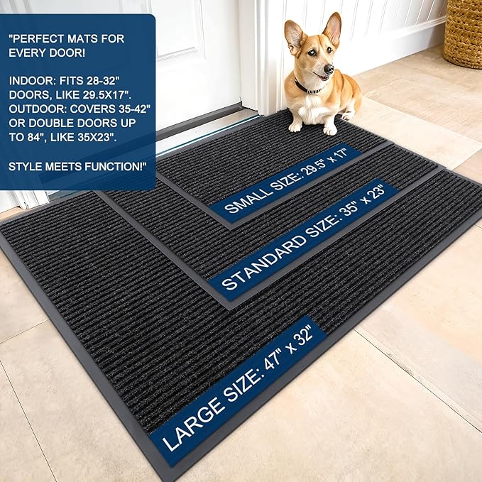 OLANLY Front Door Mat Indoor Outdoor Entrance, Waterproof Heavy Duty Doormat, Fade Resistant, Low Profile, Easy Clean Patio Porch Welcome Floor Mats for Entry, 59x34, Off-Black
