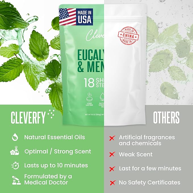 Cleverfy Eucalyptus for Shower Steamers Aromatherapy - Valentines Day Gifts for Her, Him, Women, Daughter, Mom, Girlfriend, Wife, Teen Girls - Valentines Gifts for Her, Him, Women and Men - 18 Tablets