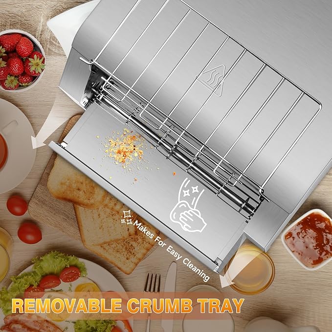 SUCICENI Commercial Conveyor Toaster 450 Slices/Hour Stainless Steel Toaster 2600W Heavy Duty Industrial Toasters Electric Oven with Dual Heating Tube for Bagel Bread Croissant Bakery Restaurant Cafe