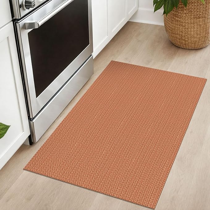 IOHOUZE Small Area Rug 2x3 Washable Woven Rugs for Entryway Non Slip Rubber Backed Front Door Rugs Indoor Doormat Throw Rug Floor Carpet for Entrance Kitchen, Rustic Orange