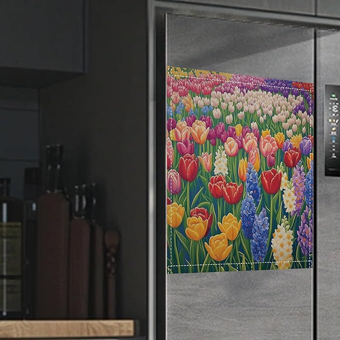 Colorful Tulips Magnetic Dishwasher Cover,Dishwasher Covers for The Front Magnetic Dishwasher Panel Decal Cover for Kitchen 23x26inch