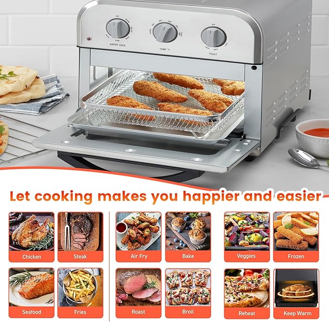 Air Fryer Tray Replacement for Cuisinart TOA-28 AFR-25 Toaster Air Fryer Convection Oven, 11.29 * 9.68'' Non-stick Mesh Air Fryer Steel Basket Wire Rack Accessories Parts, Dishwasher Safe