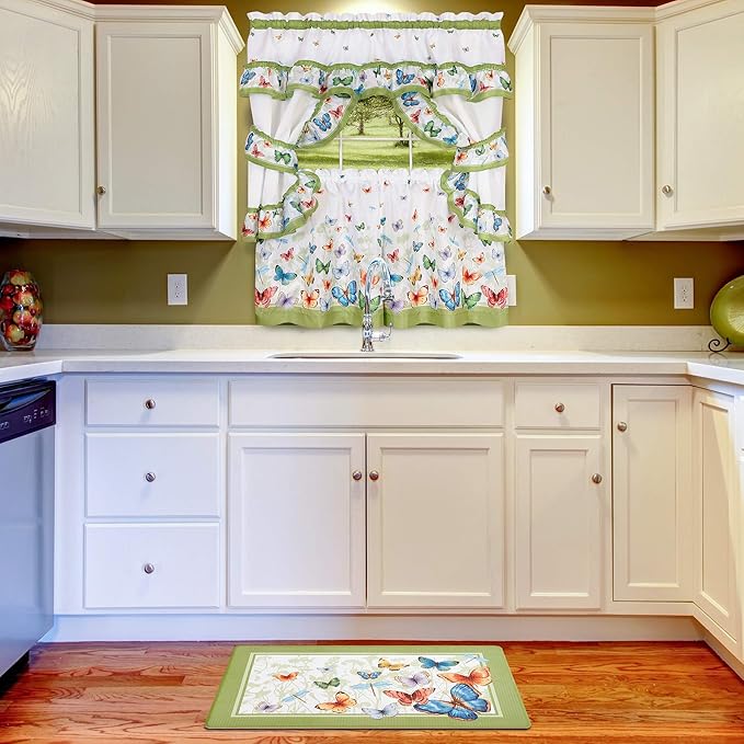 Anti-Fatigue Floor Comfort Mat - 18 x 30 Inch (Butterflies) - Waterproof Non-Slip Rug - Easy to Clean Cushioned Mat for Kitchen, Bathroom, Standing Desk & Office - Achim Home Decor