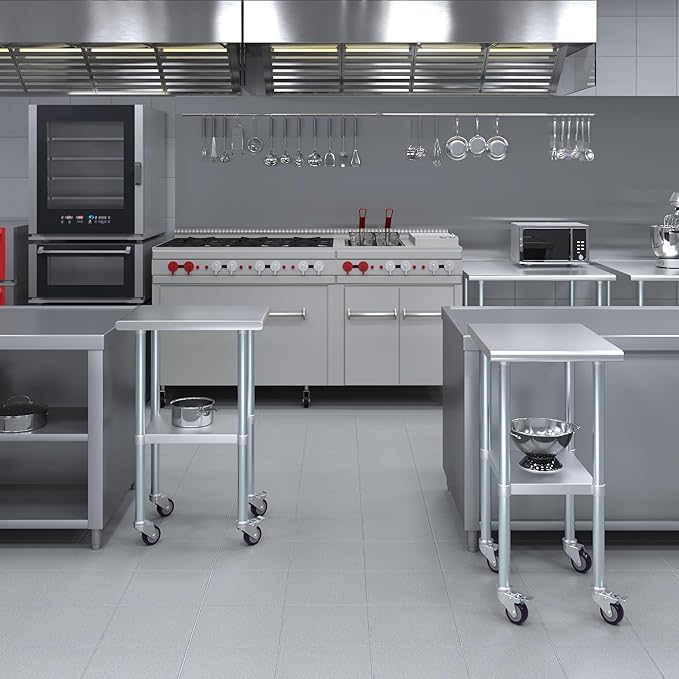 AmGood 18" Long x 24" Deep Stainless Steel Table with Casters