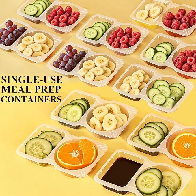 Reusable Snack Containers & Snack Pack Containers – 2 Compartment Meal Prep Containers with Lids, Double Condiment Containers, Portable Snackle Box (10 Set)