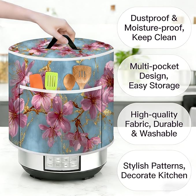 Rice Cooker Cover, Dust Cover for Kitchen Appliances with Handle and Storage Pocket, Easy to Clean Kitchen Decor Gift, Fits 3-6-8 Quart Instant Pot, Slow Cooker and Air Fryer
