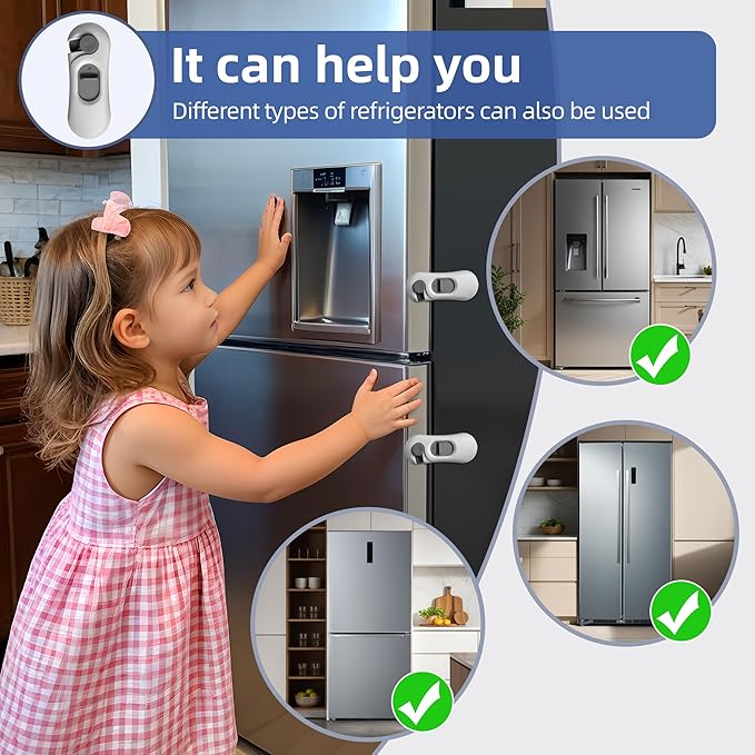 5-Pack Child Proof Refrigerator Lock with 3M Adhesive, Baby Child Safety Cabinet Locks, Kids Safety Fridge Locks for Oven Drawers Door- Grey