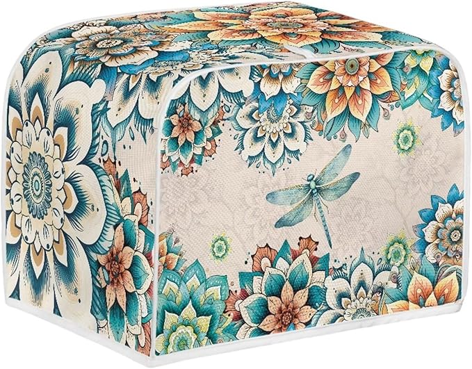 UNICEU Boho Floral Dragonfly 2 Slice Toasters Cover, Reusable Kitchen Accessories Dust-proof Toasters Cover Bread Maker Cover Kitchen Small Appliance Dust Cover