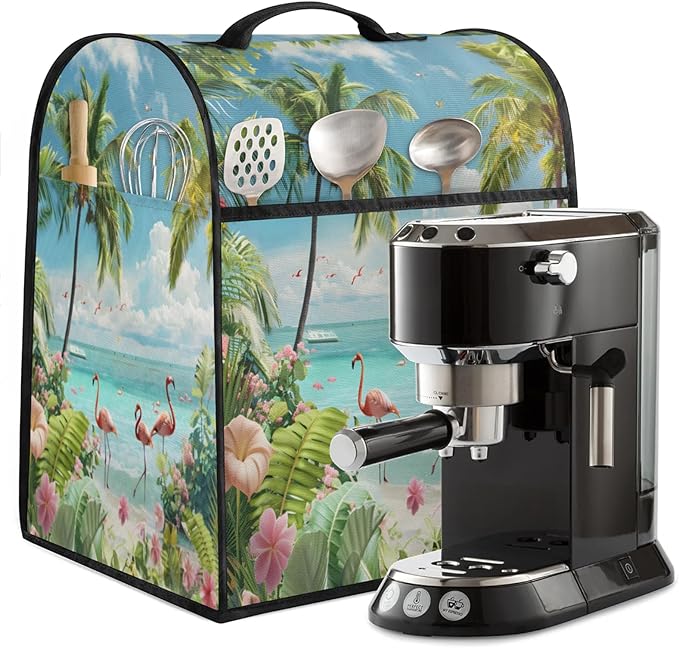 Kitchen Aid Mixer Cover Summer Flamingo Beach Flowers Stand Mixer Cover Compatible with 6-8 Quarts Stand Mixers, Dust Covers with Zipper Pocket Foldable Washable Kitchen Aid Organizer Bag