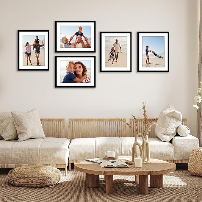 Americanflat 13x17 Picture Frame with Polished Plexiglass - Set of 5 - Use as 10x14 Frame with Mat or Display 13x17 Photo Without Mat - Galleria Collection - Picture Frames for Wall Display - Black