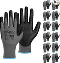 KAYGO Safety Work Gloves PU Coated-12 Pairs KG11PB Seamless Knit Glove with Polyurethane Coated Smooth Grip on Palm & Fingers for Men and Women, Gray Medium