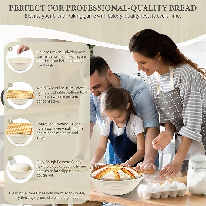 Premium Foldable Silicone Sourdough Banneton Bread Proofing Basket - Includes Oval & Round proofing Bowls (9.5 Inch) - Oven & Dishwasher Safe, Gifts for Artisan Bakers - Beige