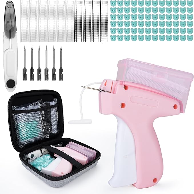 Clothing Label Gun with Box,Standard Retail Price Tag Labeling Gun Kit,Having 6 Needles, 2000 Micro Fasteners, Scissors and Soft Cover,Suitable for Store,Warehouse,Consignment,Yard Sale,etc.(Pink-1)