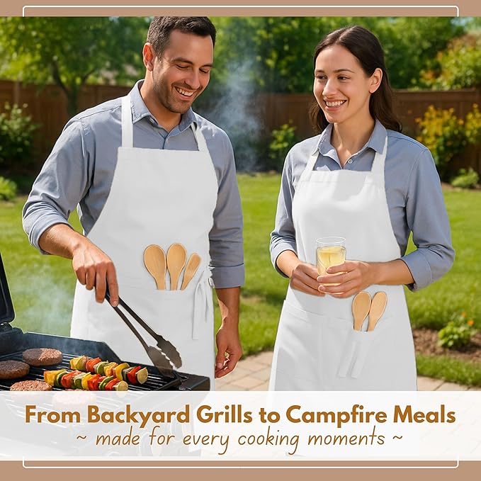 Native Fab Kitchen Apron 2 Pack - 100% Cotton Adjustable, Durable Apron with Pockets, Perfect for Cooking, Baking, Grilling
