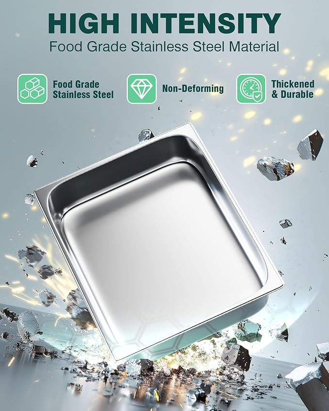 WantJoin Steam Table Hotel Pans 1/2 Half Size 4 Inch Deep 6 Pack, Stainless Steel Metal Tray Sets Food Storage Container for Restaurant Chafing Dishes Commercial Buffet Warmer Catering Supplies