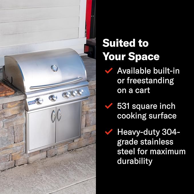 Blaze Premium LTE+ 40-Inch 5-Burner Built-In Natural Gas Grill | Stainless Steel Outdoor BBQ with Rear Infrared Burner, Rotisserie Kit, LED Control Knobs & Lift-Assist Hood | BLZ-5LTE3-NG