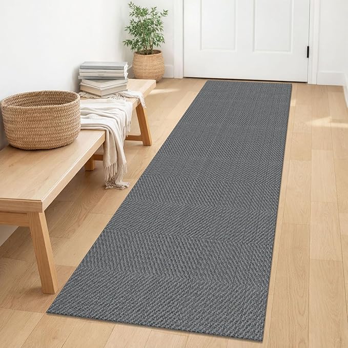 IOHOUZE Washable Runner Rug 2x6 Non Slip Runners for Hallways Entryway Runner Indoor, Kitchen Rugs Woven Cotton Floor Carpet for Kitchen Hall Entrance Bedroom, Charcoal/Dark Grey
