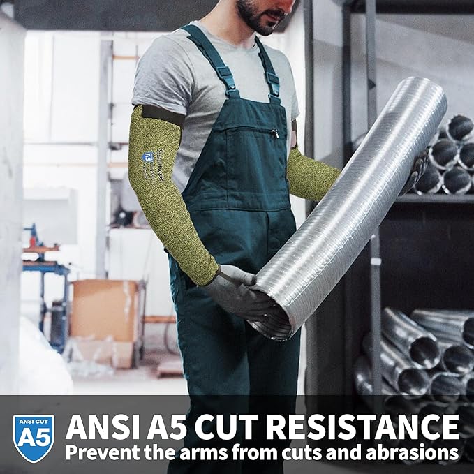 Schwer CORE Arm Protection Sleeves S081, ANSI A5 Cut Resistant Sleeves with Thumbhole, Non-PFAS Flame Resistant Welding Sleeve for Work, Kitchen, Farmers Sleeve for Gardening Arm Guards for Biting
