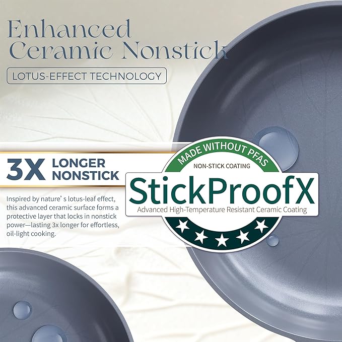 PRICUSIS Nonstick Ceramic Frying Pan Skillet, 8 Inch Induction Compatible with Stay Cool Handle, Healthy PTFE PFAS & PFOA Free Omelet Pan, Dishwasher Safe (Blueberry Gray)