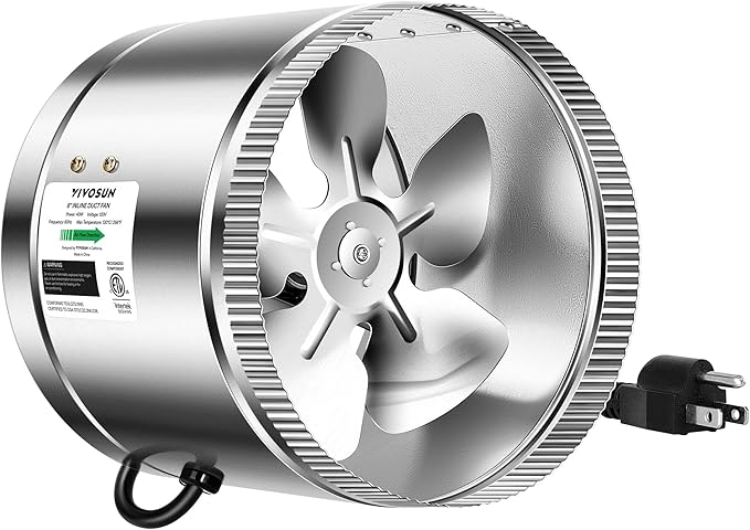 VIVOSUN 8 Inch Inline Duct Fan 420 CFM, HVAC Exhaust Ventilation Fan with Low Noise for Basements, Bathrooms, Kitchens and Attics, Silver