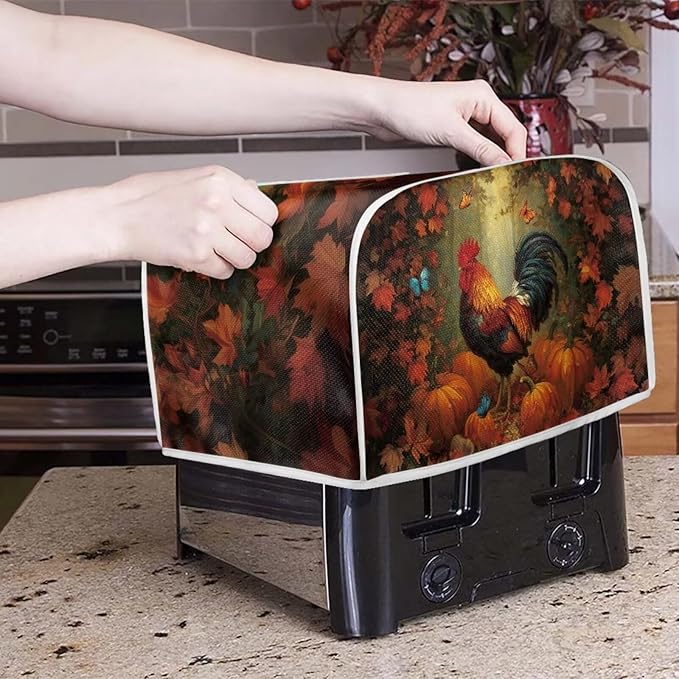 UNICEU Fall Toaster Cover 2 Slience Rooster Pumpkin Butterfly Print Fingerprint Protection for Bread Maker Kitchen Small Appliance Protection Home Decor