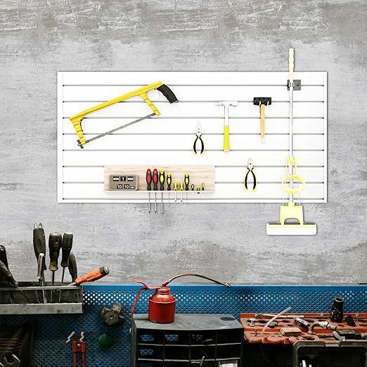 Slatwall Panel 4 FT x 2 FT, Interlocking Slat Wall Paneling, Wall Mounted PVC Wallpanel, Suitable for Garage Storage and Organizer, Slatwall Board, Shelves - White