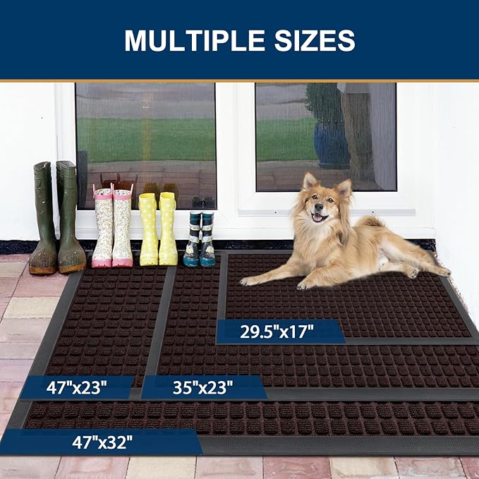 Smiry Front Door Mat Outside Entrance, Heavy Duty Natural Rubber Doormat, Non Slip, Trap Dirt and Moisture, Easy Clean, Low Profile Welcome Floor Mats for Indoor Outdoor Entry, 59x23 Inch, Brown
