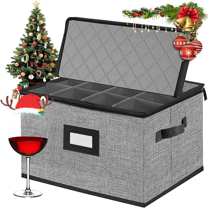 China Storage Containers hard shell-Quilted Wine Glass Storage Box,Moving Boxes,Storage Containers for Organizing,Stackable Stemware Storage Cases,Moving Supplies,Household Essentials