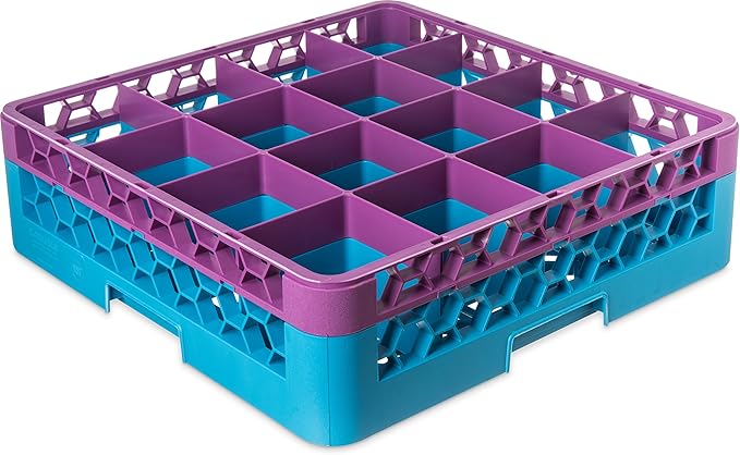 CFS RG16-1C414 OptiClean 16 Compartment Glass Rack with 1 Extender, 5.56", Polypropylene, Lavender/CFS Blue