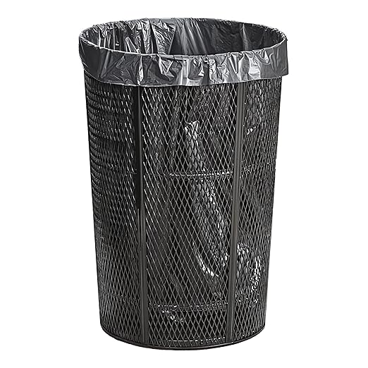 48 Gallon Mesh Black Trash Can, Steel Outdoor Heavy-Duty Commercial Waste Bin, Round Recycle Container, Durable Garbage Can for Parks, Municipalities, Schools, Parking