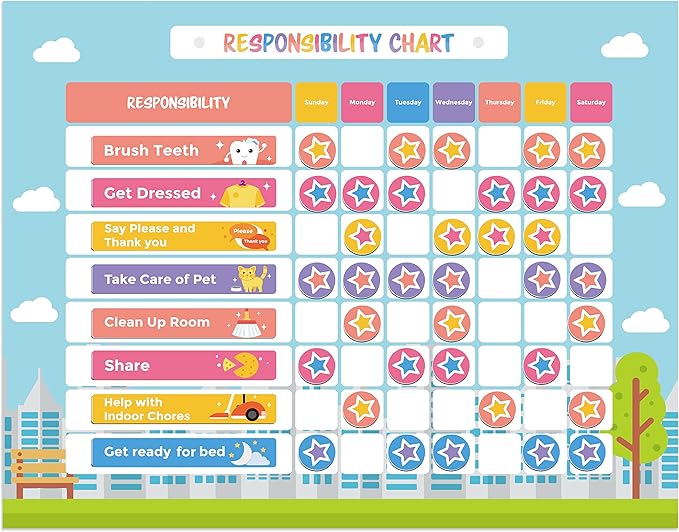Chore Chart for Kids 51 Chores 60 Stars, Good Behavior Chart, Magnetic Responsibility Chart for Wall or Refrigerator