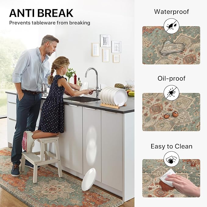 GENIMO Kitchen Mats for Floor 2PCs, Washable Anti Fatigue Mat for Cushioned, 17.3"x47"+17.3"x30", Waterproof Kitchen Rugs, Non Slip Comfort Standing Mat Rug for Home, Sink, Laundry, Multi