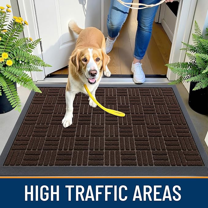 OLANLY Front Door Mat Outside Entrance 71x23, Absorbent, Heavy Duty Sturdy Natural Rubber Doormat Indoor Outdoor, Stain and Fade Resistant, Non-Slip Backing Low Profile Floor Mat for Entryway, Brown