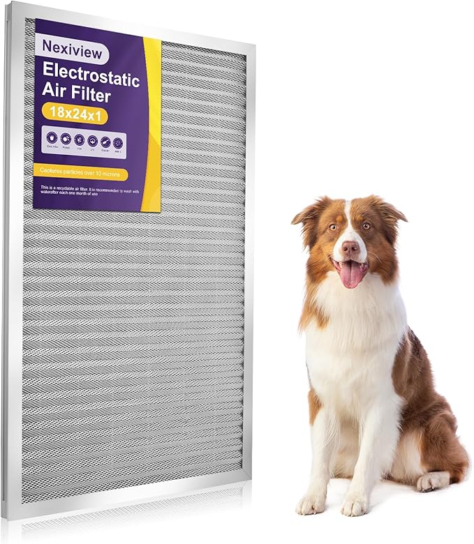 18x24x1 Furnace Filter-MERV8, Washable & Reusable Electrostatic Air Filter, AC/HVAC Furnace Filter, Permanent Air Filter, Breathe Fresher, Easy Install