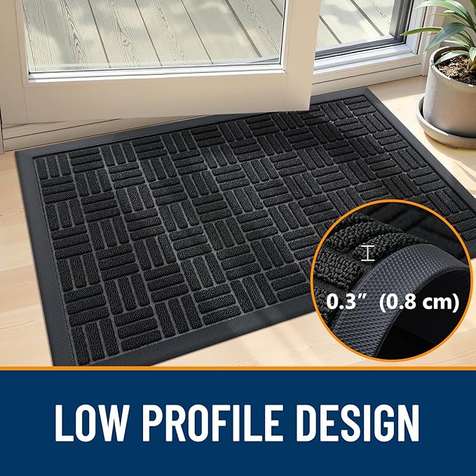 OLANLY Front Door Mat Outside Entrance 59x23, Absorbent, Heavy Duty Sturdy Natural Rubber Doormat Indoor Outdoor, Stain and Fade Resistant, Non-Slip Backing Low Profile Floor Mat for Entryway, Black