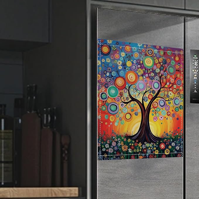 Magnetic Dishwasher Cover,Tree of Life Reusable Dishwasher Magnetic Cover Flowers Decorative Door Covers Panel for Home Kitcen 23" x 26"