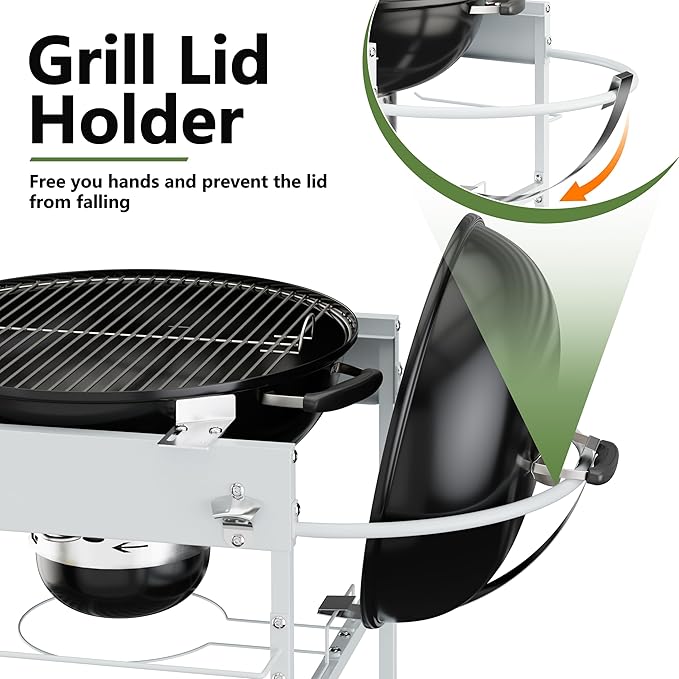 Shintenchi Grill Table for Weber 22" & 18" Original Kettle, Outdor Grill Cart with Wheels, Movable Outdoor Prep Table Cooking Station for JumboJoe and Master-Touch Charcoal Grill