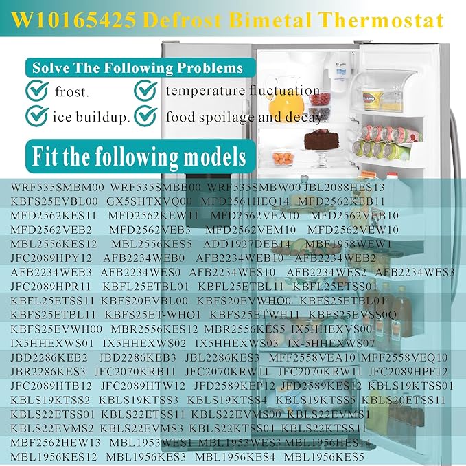 Upgraded W10165425 Defrost Bimetal Thermostat Replacement Compatible with Whirl-Pool EB9FVH series, May-tag, Ken-More, Replaces 1455131, AP6016065, PS11749348, EAP11749348, 12639324SP, WPW10165425
